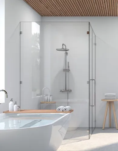 Herrajes de acero inoxidable para duchas sin marco.